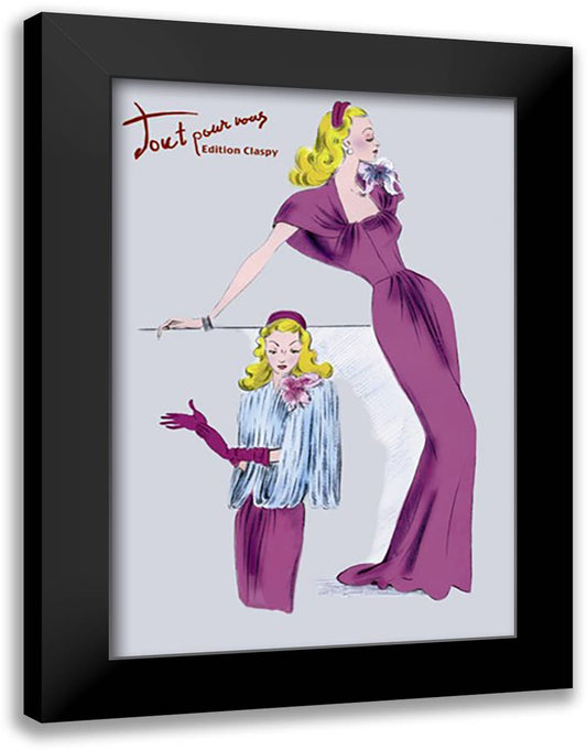 Evening Gown with Fur Cape 16x22 Black Modern Wood Framed Art Print Poster