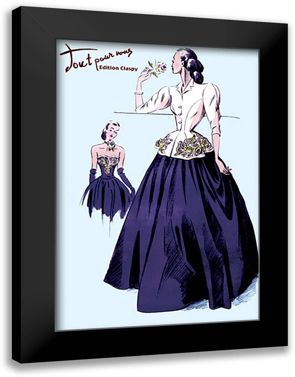 Ball Gown with Embroidery and Jacket 16x22 Black Modern Wood Framed Art Print Poster