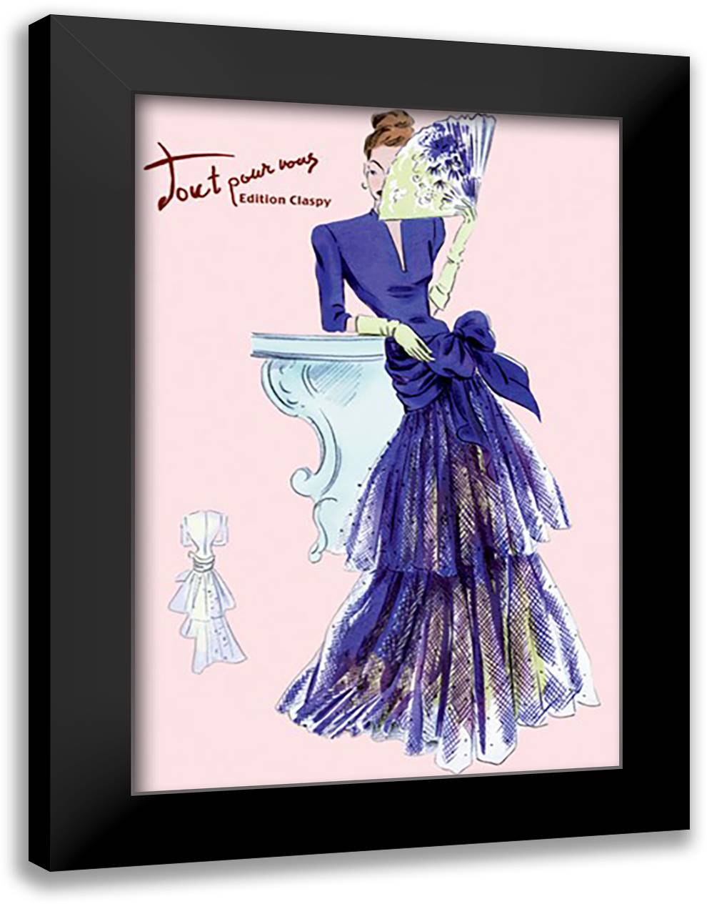 Royal Blue Evening Dress with Fan 16x22 Black Modern Wood Framed Art Print Poster