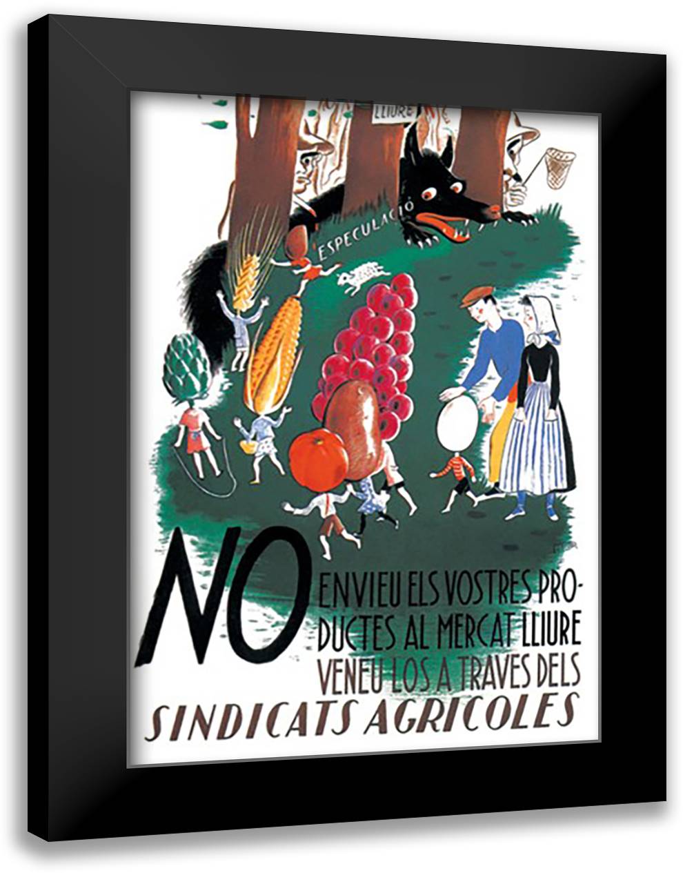 Sindicats Agricoles 16x22 Black Modern Wood Framed Art Print Poster by Mora, E.