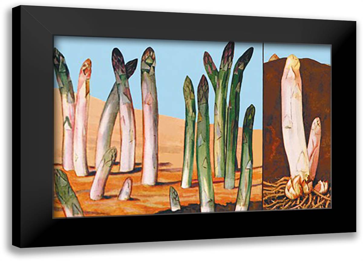 White and Green Asparagus 22x16 Black Modern Wood Framed Art Print Poster