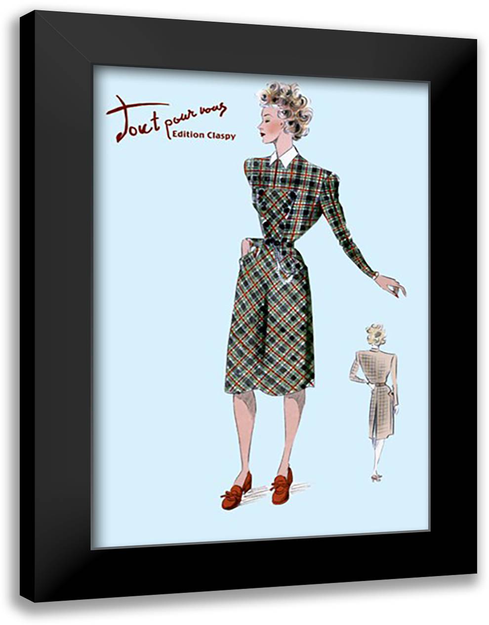 Casual Plaid Dress 16x22 Black Modern Wood Framed Art Print Poster