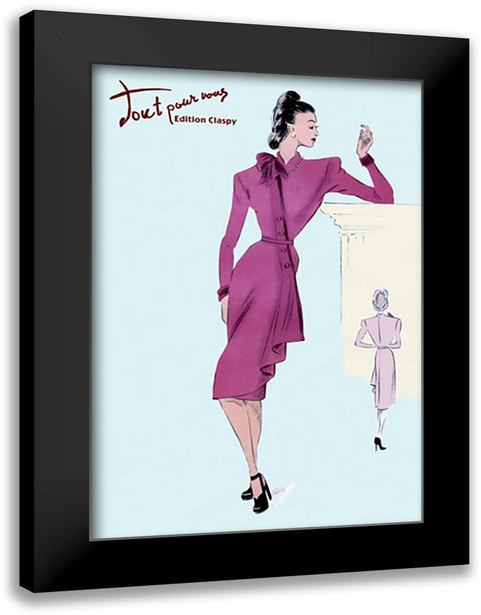 Flap Over Button Dress 16x22 Black Modern Wood Framed Art Print Poster