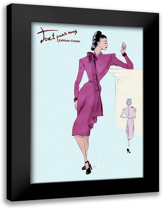 Flap Over Button Dress 16x22 Black Modern Wood Framed Art Print Poster