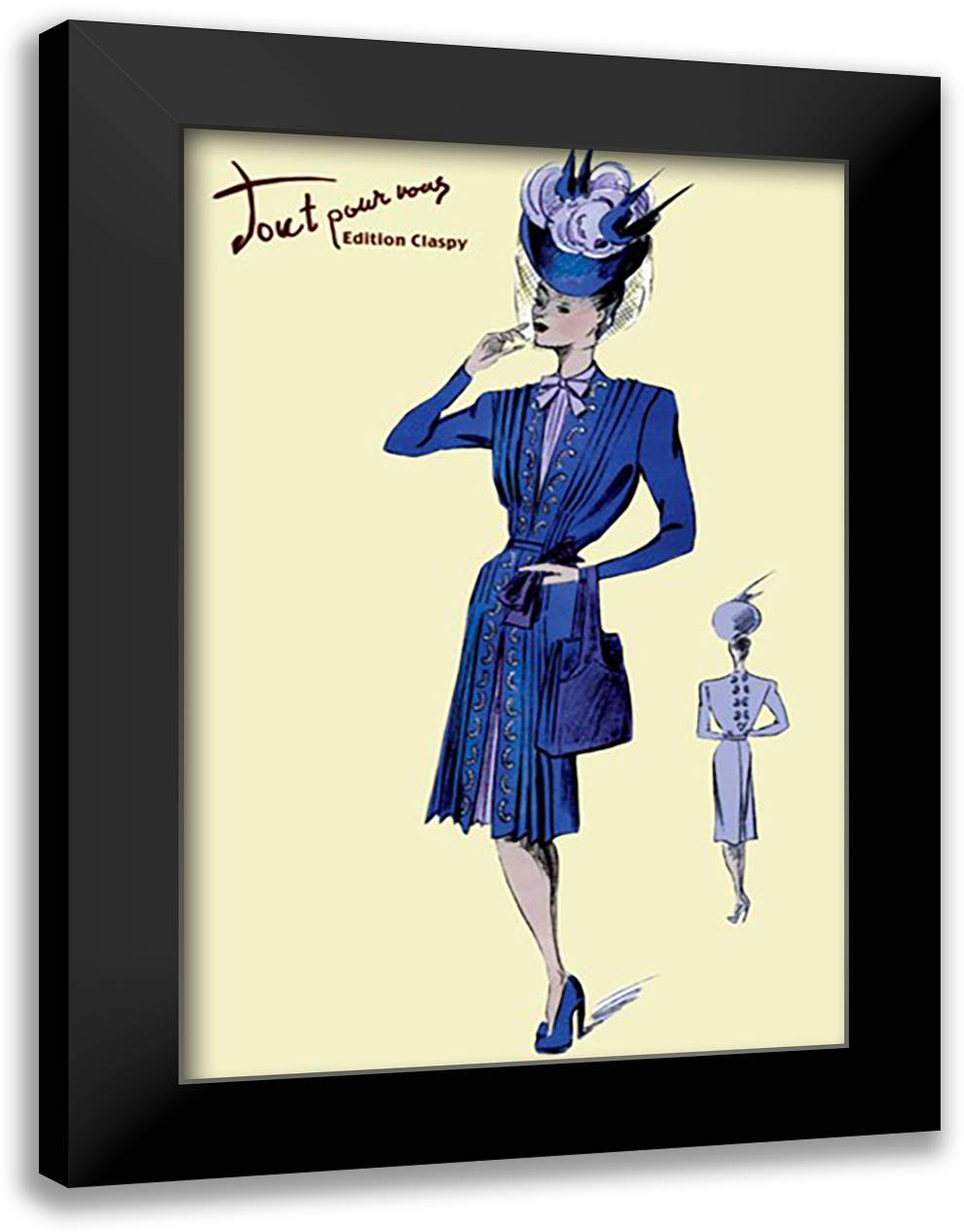 Pleated Dress with Hat and Vail 16x22 Black Modern Wood Framed Art Print Poster