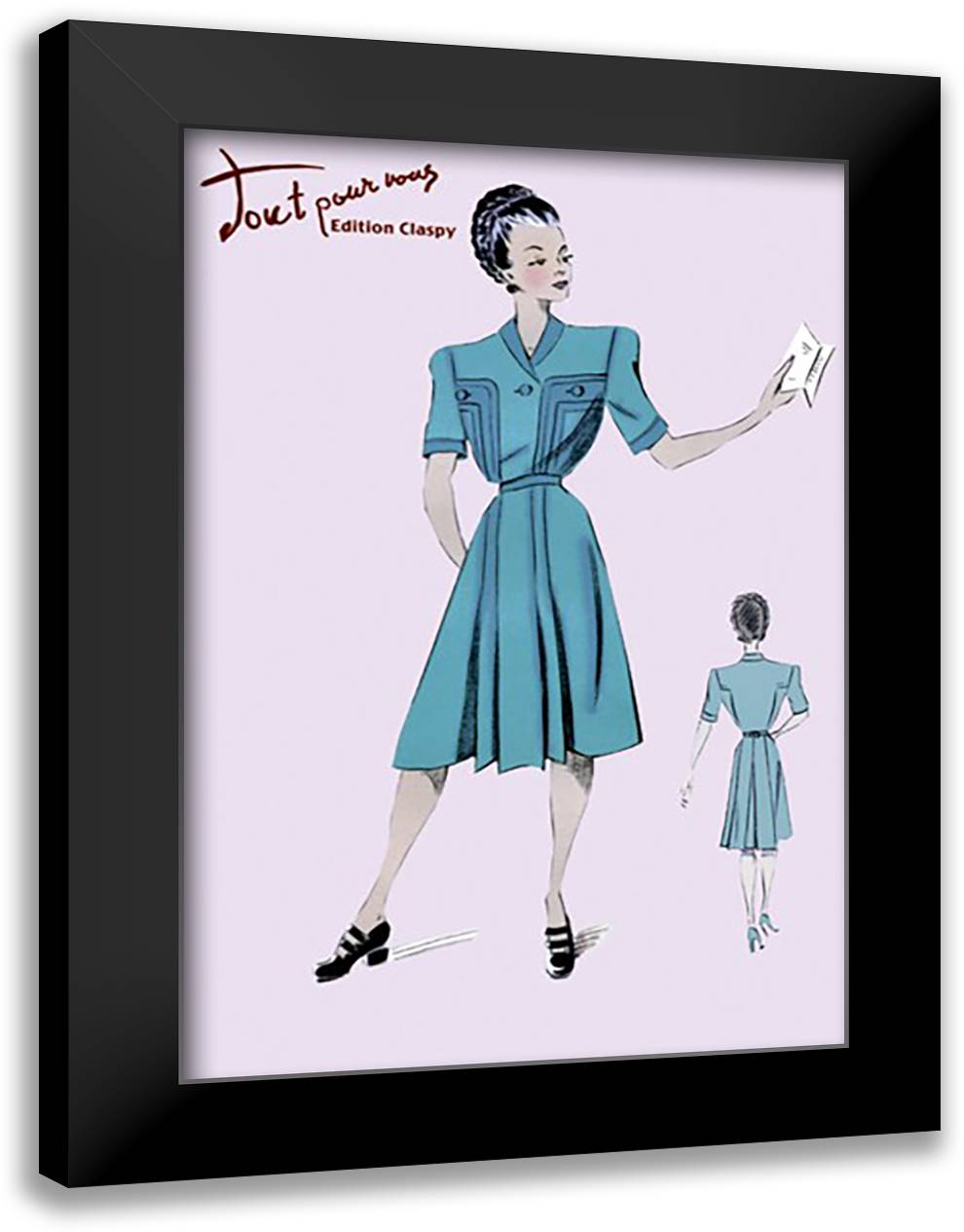 Casual Dress in Turquoise 16x22 Black Modern Wood Framed Art Print Poster