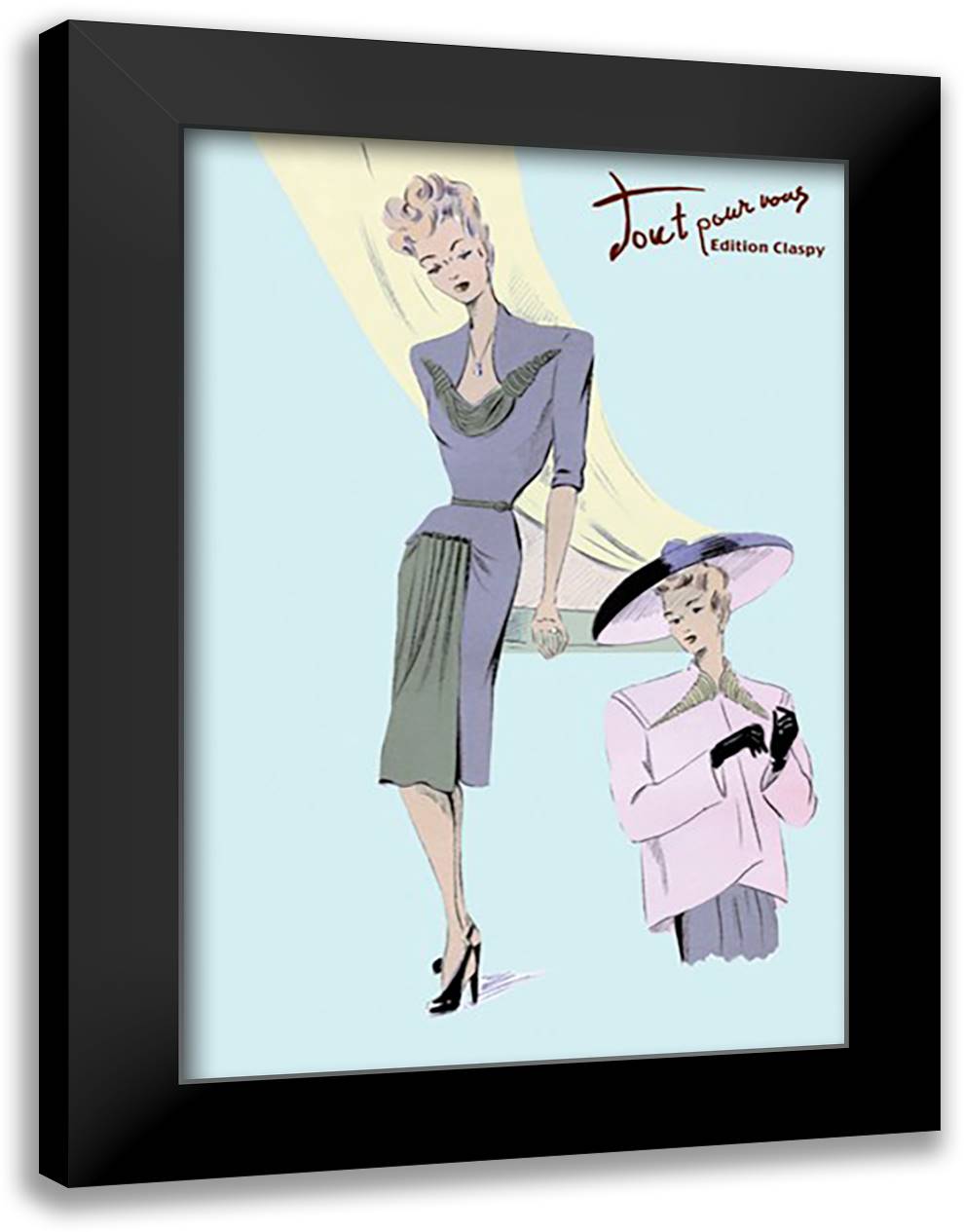 Sophisticated Dress, Hat, and Jacket 16x22 Black Modern Wood Framed Art Print Poster