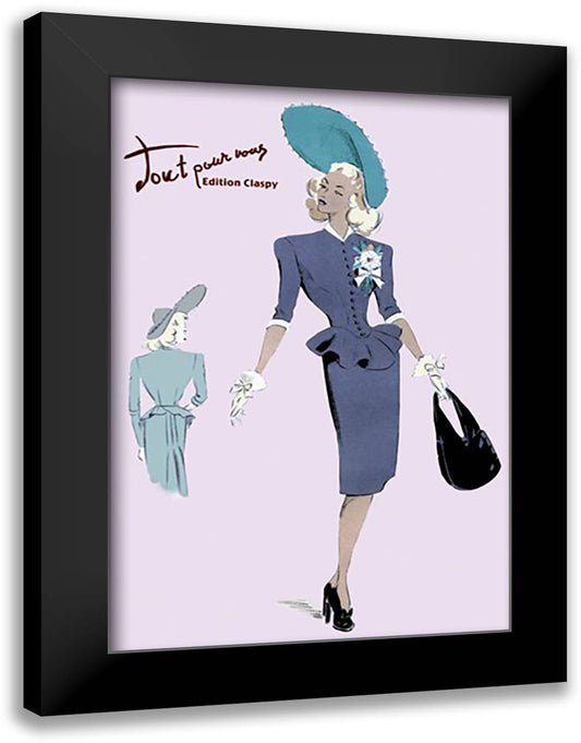 Classy Suit Dress with Hat and Bag 16x22 Black Modern Wood Framed Art Print Poster