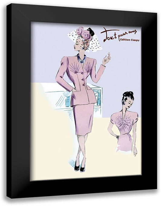 Dressy Evening Suit with Hat and Veil 16x22 Black Modern Wood Framed Art Print Poster