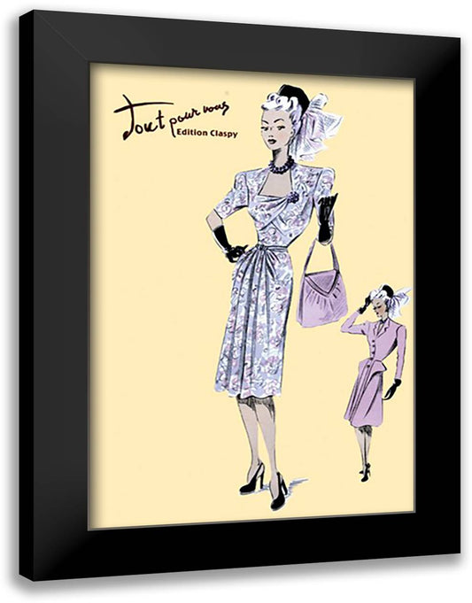 Fashionable Dress with Bag and Hat 16x22 Black Modern Wood Framed Art Print Poster