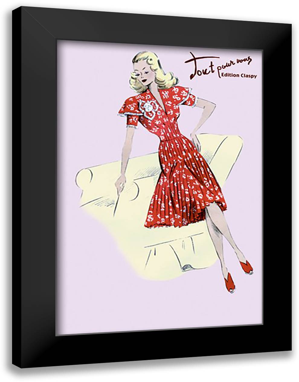 Polka-Dot Spring Dress 16x22 Black Modern Wood Framed Art Print Poster
