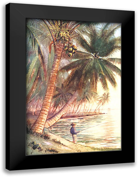 Fishing Under the Coconut Trees 16x22 Black Modern Wood Framed Art Print Poster
