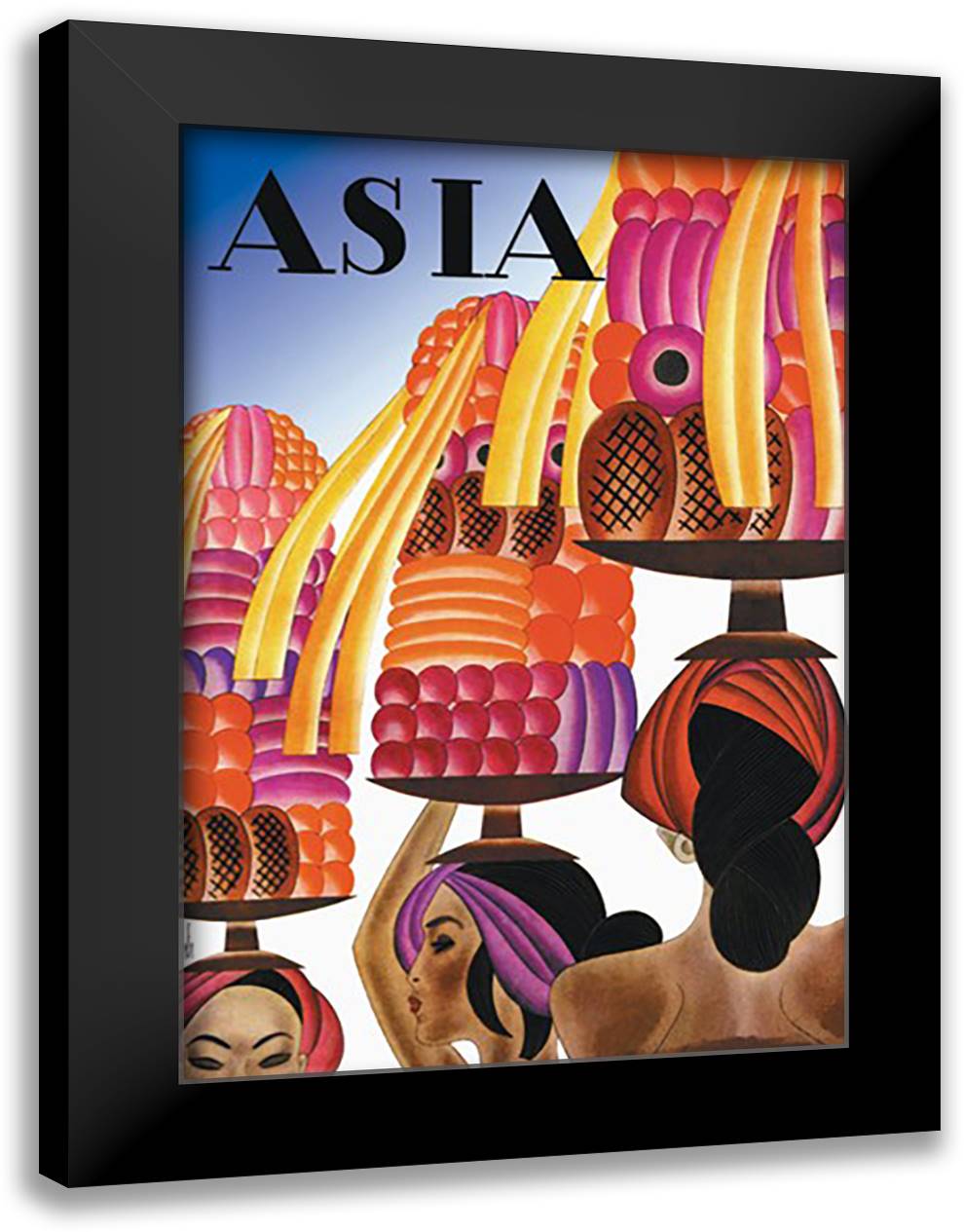 Asia Magazine: The Balinese Go Templewards 16x22 Black Modern Wood Framed Art Print Poster by McIntosh, Frank