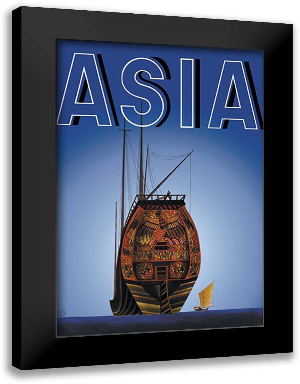 Asia Magazine: Chinese Junks 16x22 Black Modern Wood Framed Art Print Poster by McIntosh, Frank