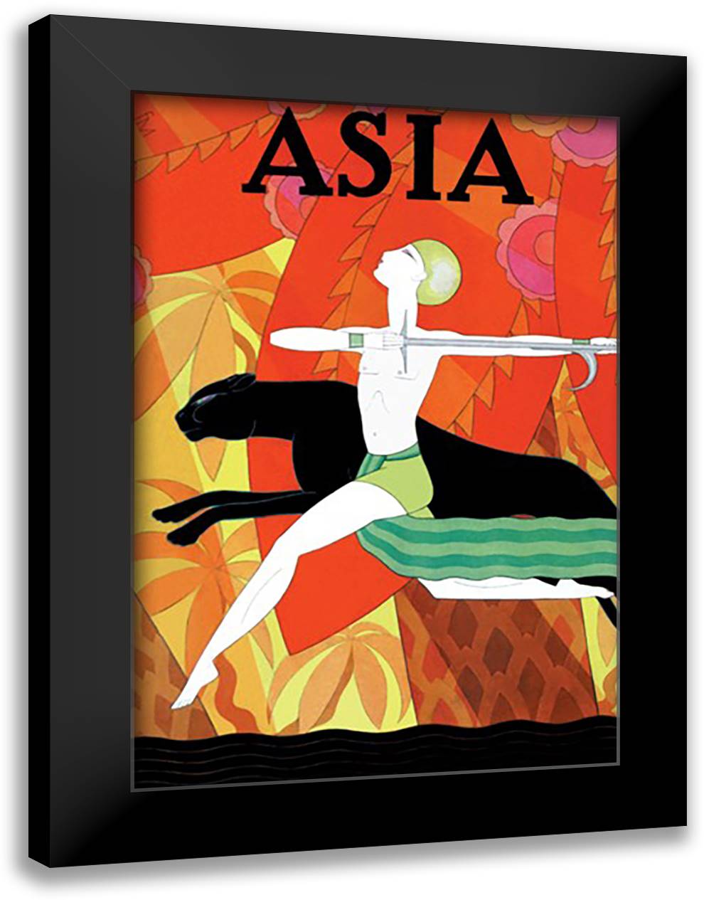 Asia Magazine: Mowgli and the Black Panther 16x22 Black Modern Wood Framed Art Print Poster by McIntosh, Frank