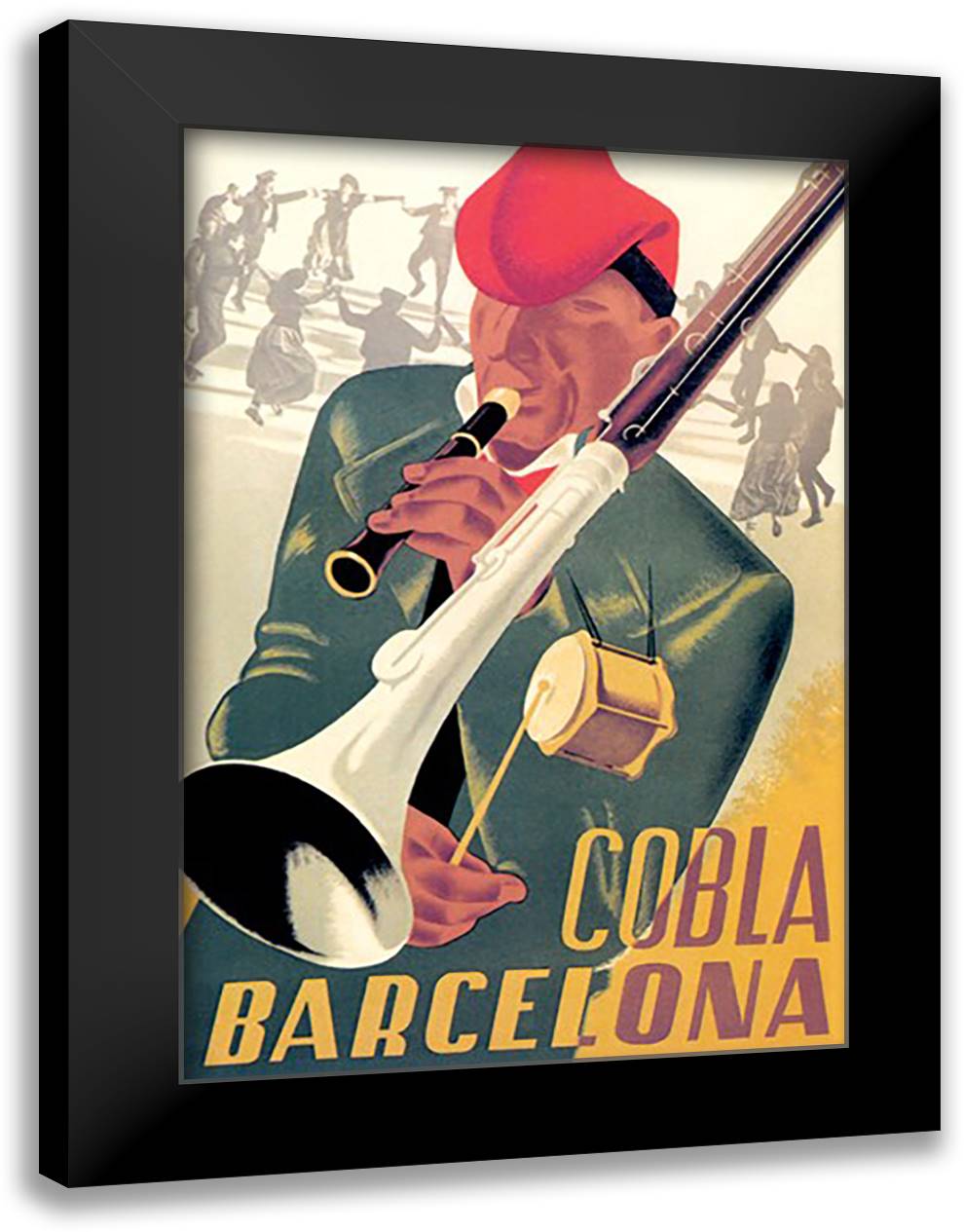Cobla Barcelona 16x22 Black Modern Wood Framed Art Print Poster by Fabregas, Francesco