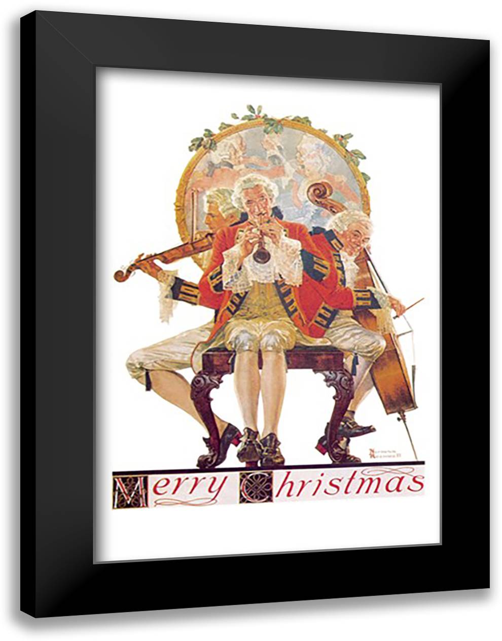 Merry Christmas Musicians 16x22 Black Modern Wood Framed Art Print Poster by Rockwell, Norman