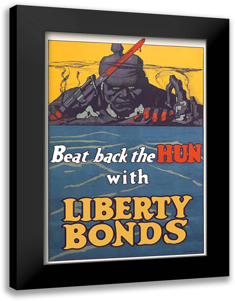 Beat Back The Hun With Liberty Bonds 16x22 Black Modern Wood Framed Art Print Poster