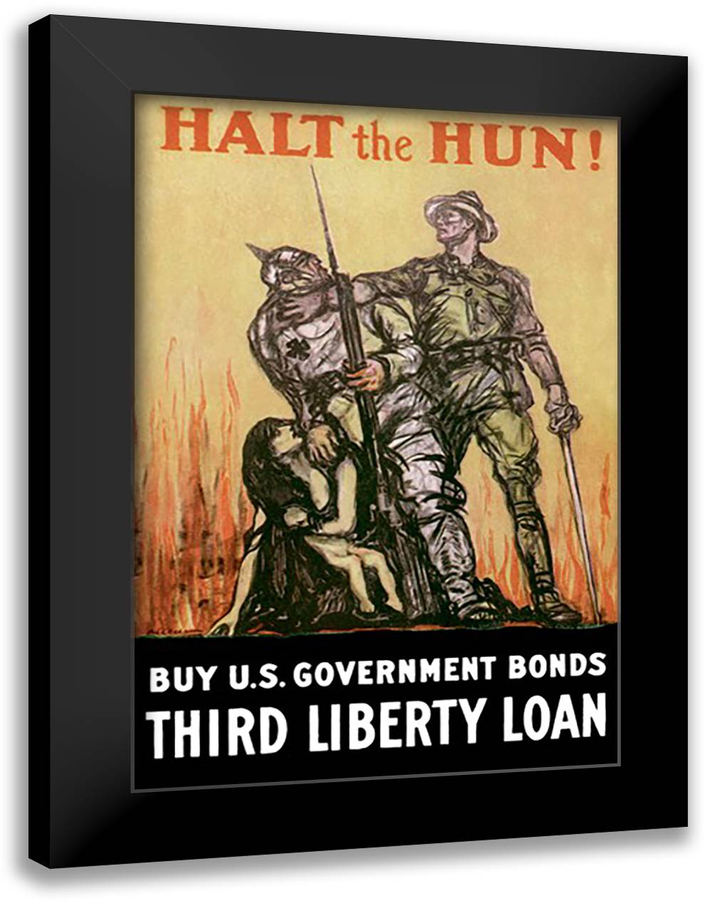 Halt the Hun! 16x22 Black Modern Wood Framed Art Print Poster
