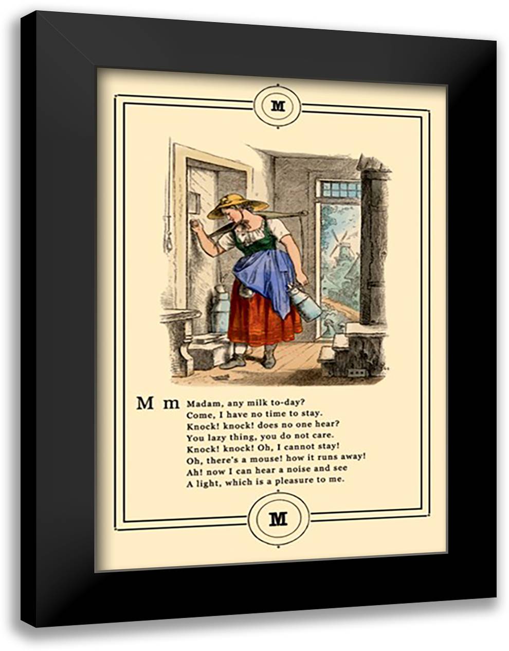 Little Lily's Alphabet: Madam, Any Milk Today? 16x22 Black Modern Wood Framed Art Print Poster by Pletsch, Oscar