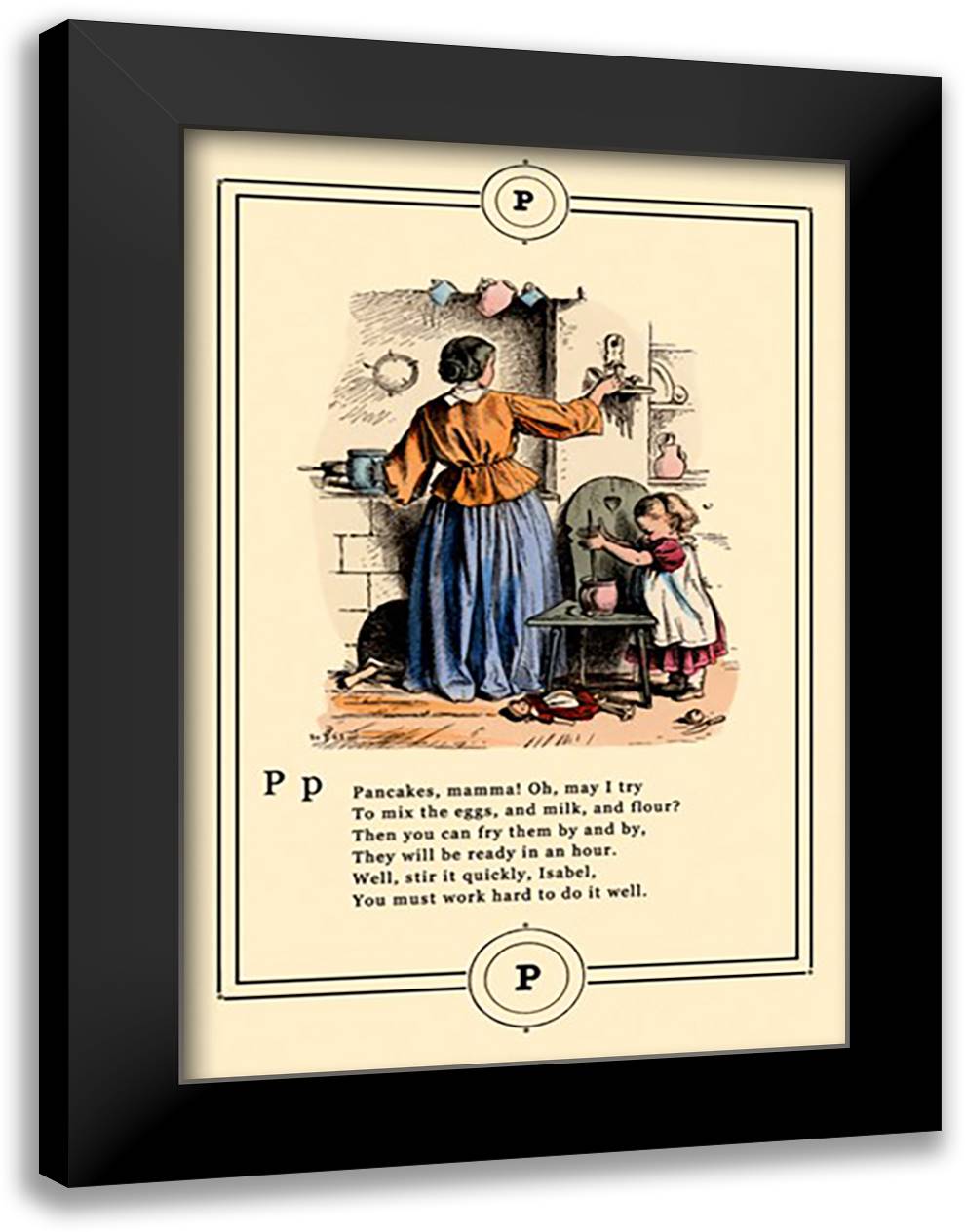 Little Lily's Alphabet: Pancakes, Mamma! 16x22 Black Modern Wood Framed Art Print Poster by Pletsch, Oscar