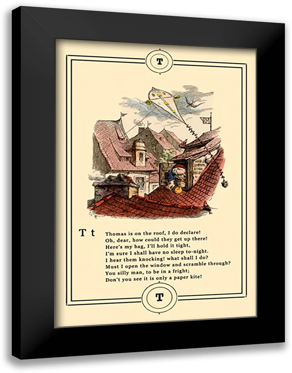 Little Lily's Alphabet: Thomas is on the Roof 16x22 Black Modern Wood Framed Art Print Poster by Pletsch, Oscar