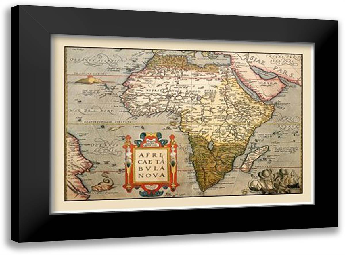 Map of Africa 22x16 Black Modern Wood Framed Art Print Poster by Ortelius, Abraham