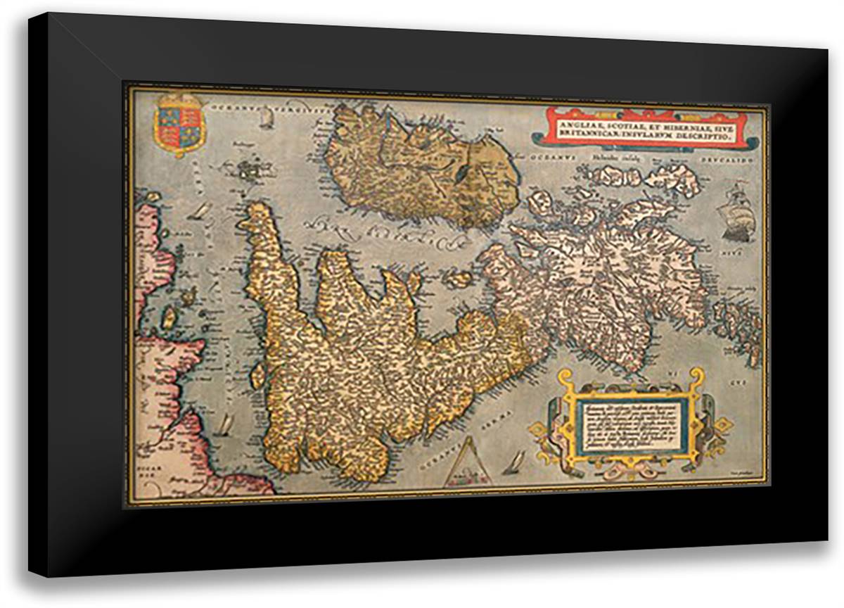 Map of Britian and Ireland 22x16 Black Modern Wood Framed Art Print Poster by Ortelius, Abraham