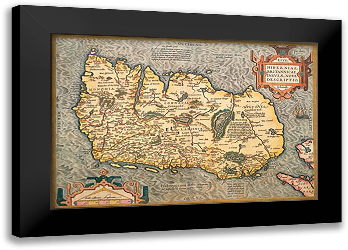 Map of Ireland 22x16 Black Modern Wood Framed Art Print Poster by Ortelius, Abraham