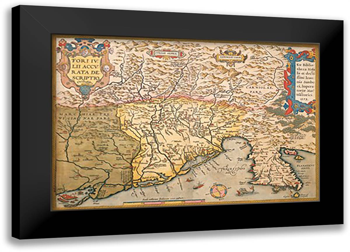 Map of Southern Europe 22x16 Black Modern Wood Framed Art Print Poster by Ortelius, Abraham