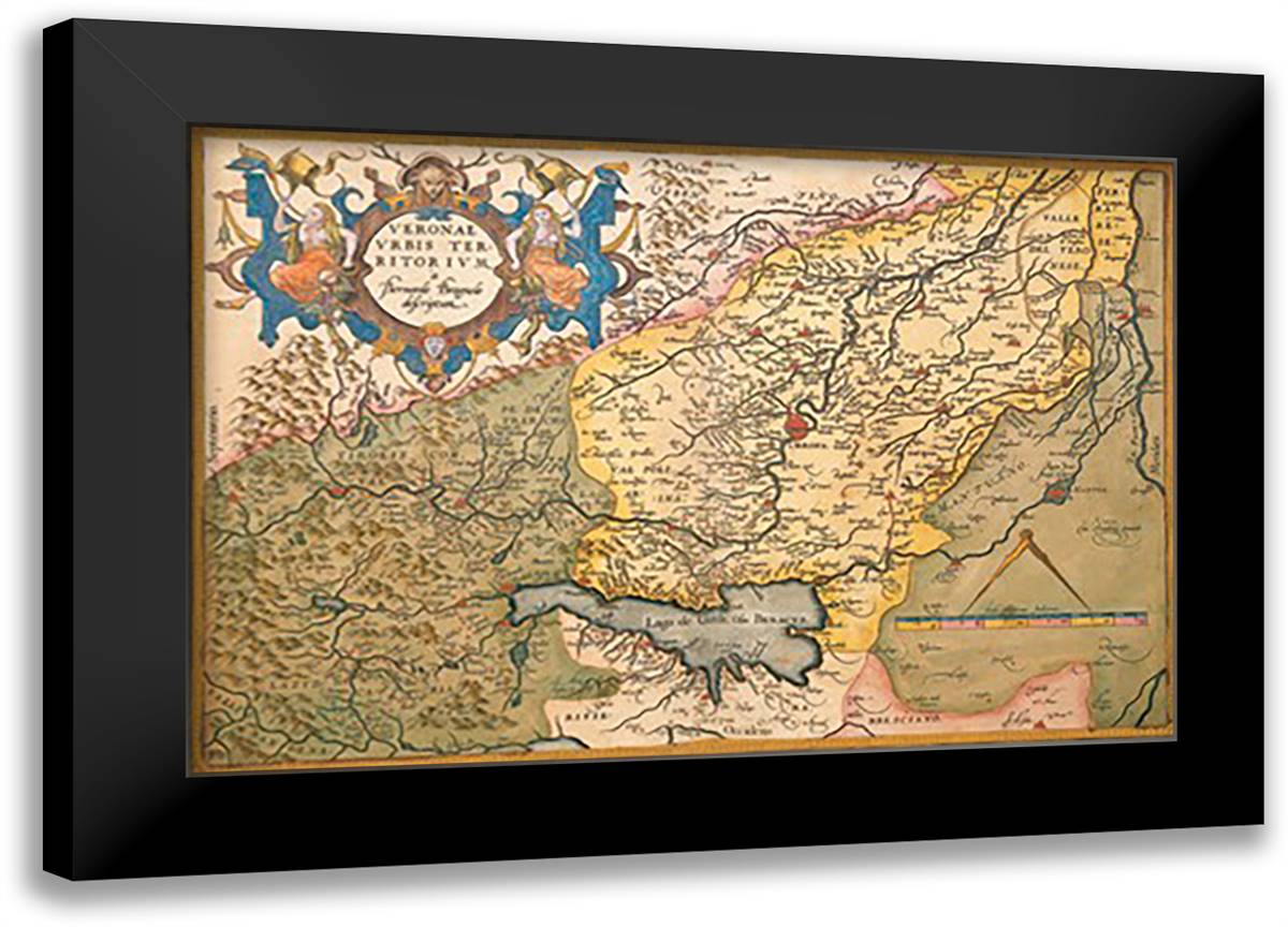 Map of Northeastern Italy - Verona 22x16 Black Modern Wood Framed Art Print Poster by Ortelius, Abraham