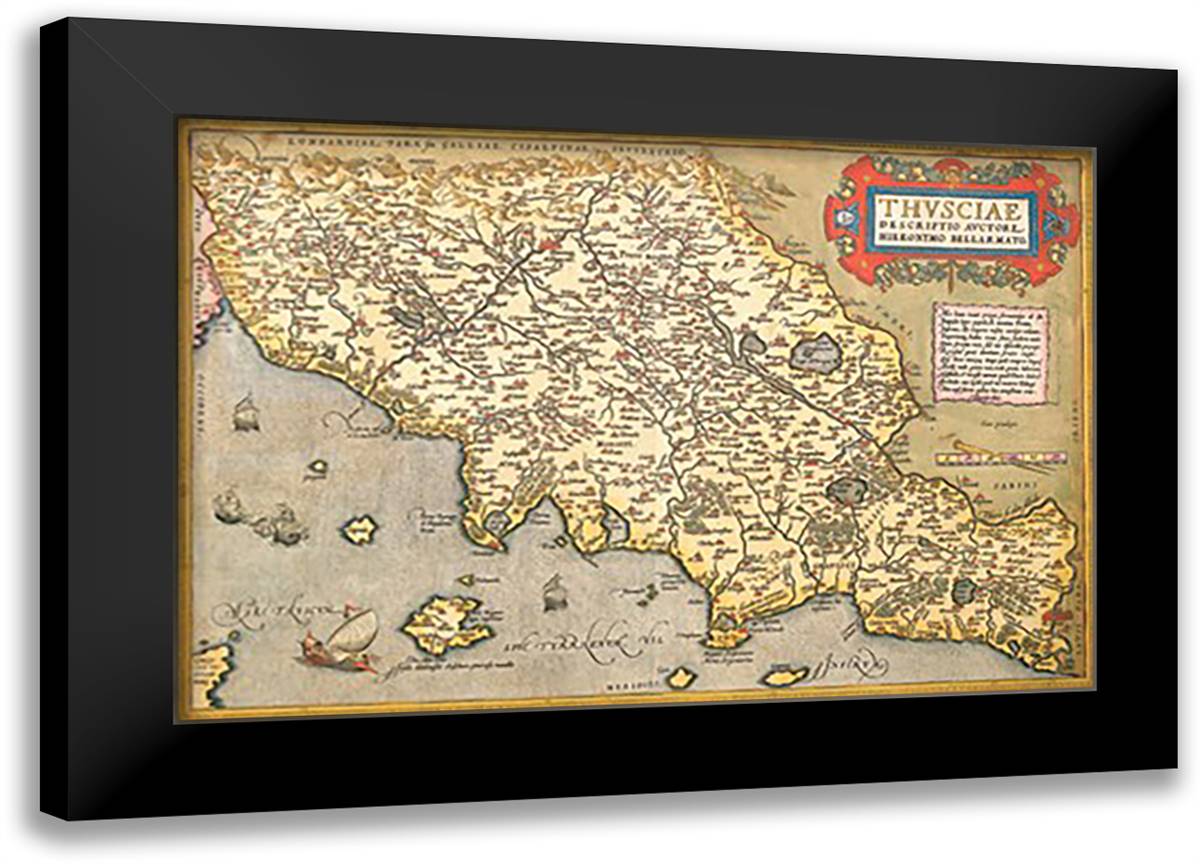 Map of Italian Coast above Rome 22x16 Black Modern Wood Framed Art Print Poster by Ortelius, Abraham
