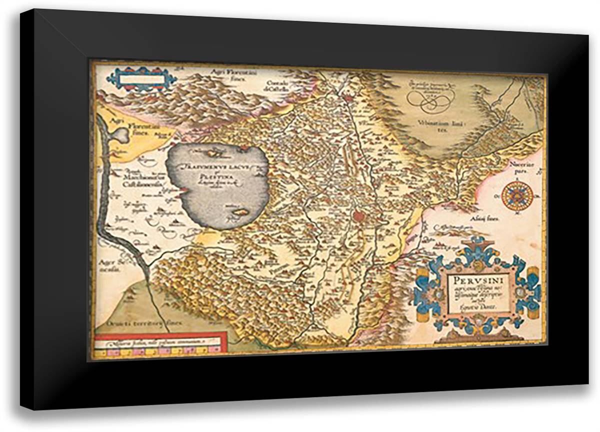 Map of Italy Near Florence 22x16 Black Modern Wood Framed Art Print Poster by Ortelius, Abraham