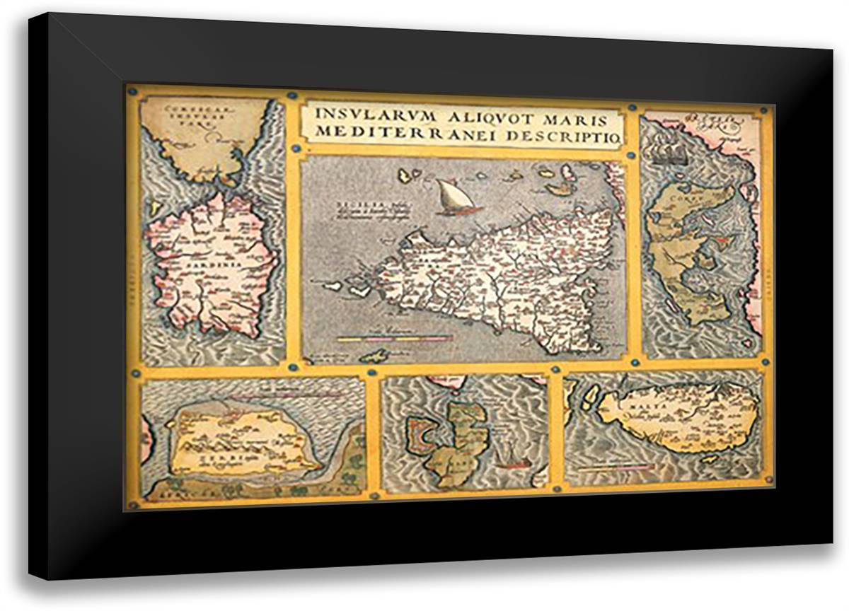 Maps of Italian Islands 22x16 Black Modern Wood Framed Art Print Poster by Ortelius, Abraham