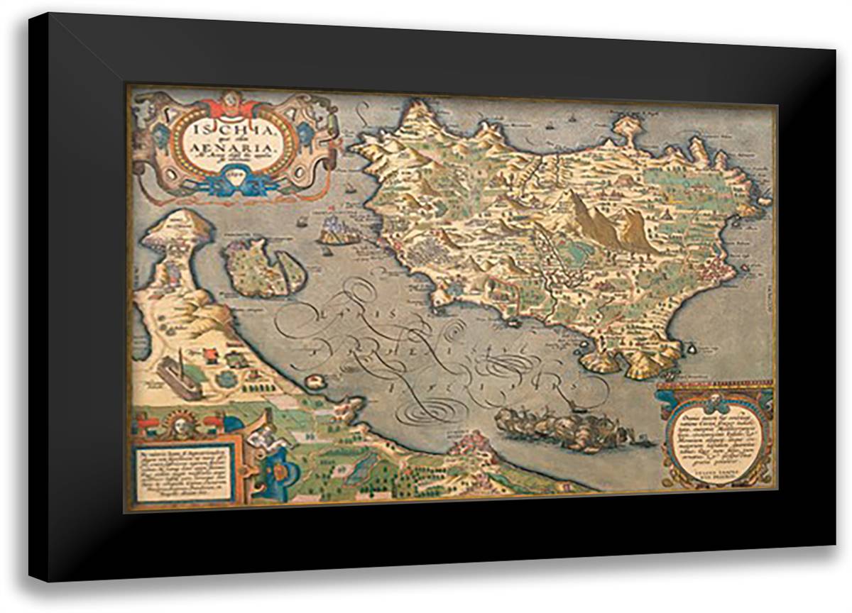 Map of a Mediterranean Island 22x16 Black Modern Wood Framed Art Print Poster by Ortelius, Abraham