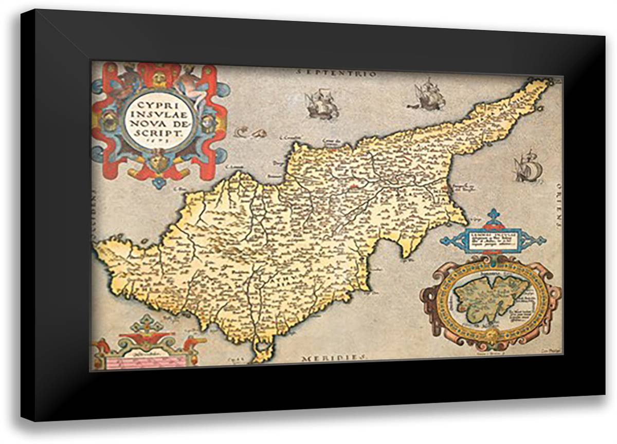 Map of the Island of Cyprus 22x16 Black Modern Wood Framed Art Print Poster by Ortelius, Abraham