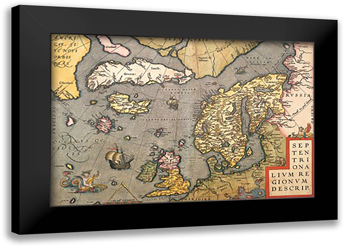 Map of North Sea 22x16 Black Modern Wood Framed Art Print Poster by Ortelius, Abraham