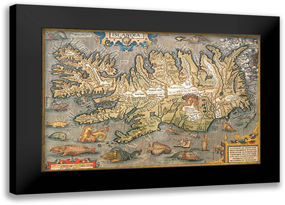 Map of Iceland 22x16 Black Modern Wood Framed Art Print Poster by Ortelius, Abraham