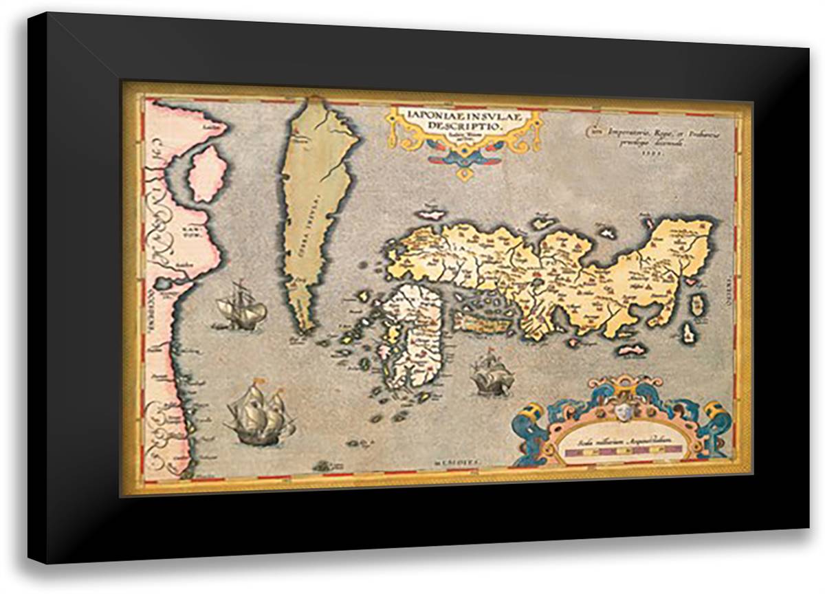 Map of Japan 22x16 Black Modern Wood Framed Art Print Poster by Ortelius, Abraham