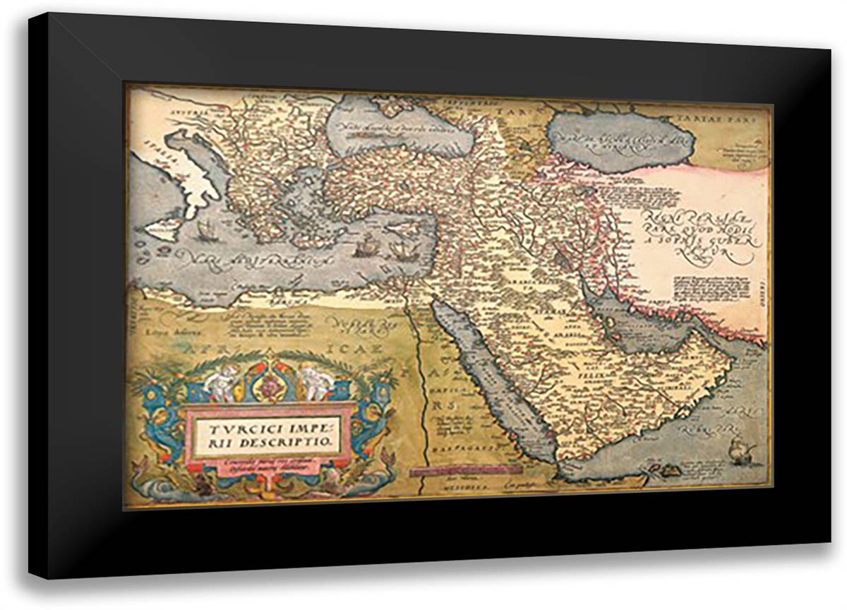 Map of The Middle East 22x16 Black Modern Wood Framed Art Print Poster by Ortelius, Abraham