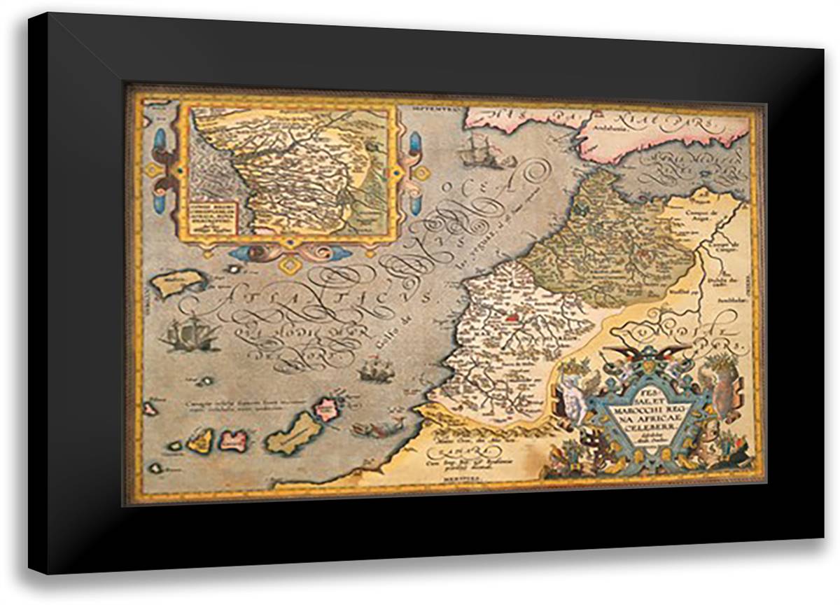 Map of Northwestern Africa 22x16 Black Modern Wood Framed Art Print Poster by Ortelius, Abraham