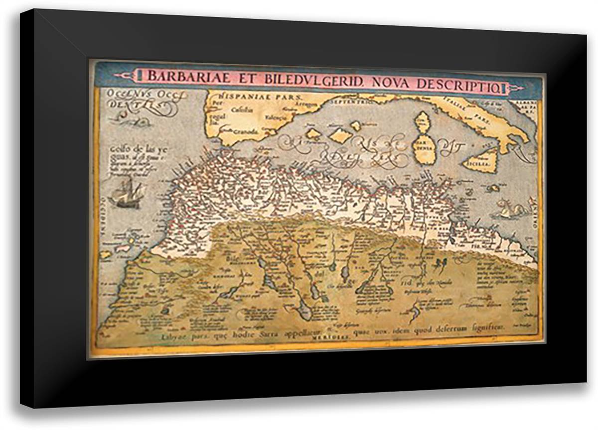 Map of Northern Africa 22x16 Black Modern Wood Framed Art Print Poster by Ortelius, Abraham