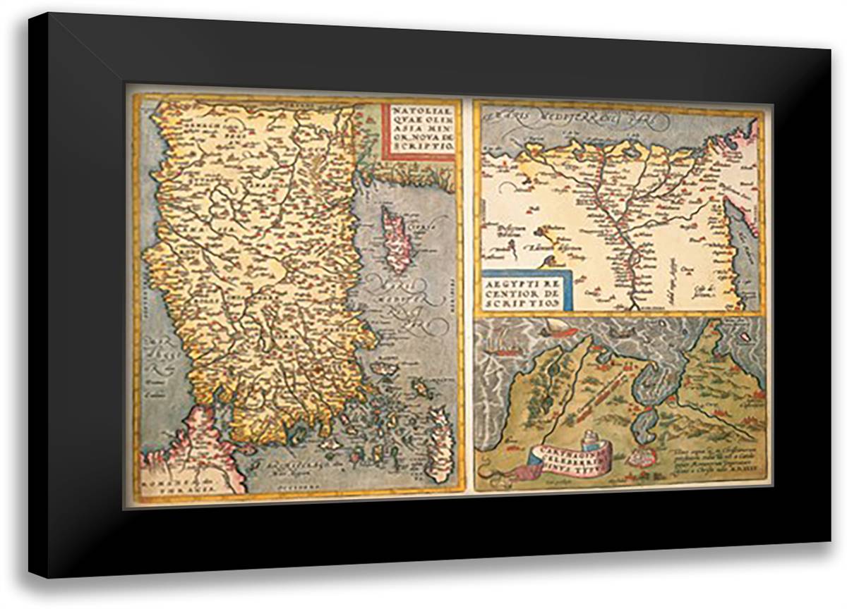 Maps of Turkey, Egypt, and Libya 22x16 Black Modern Wood Framed Art Print Poster by Ortelius, Abraham