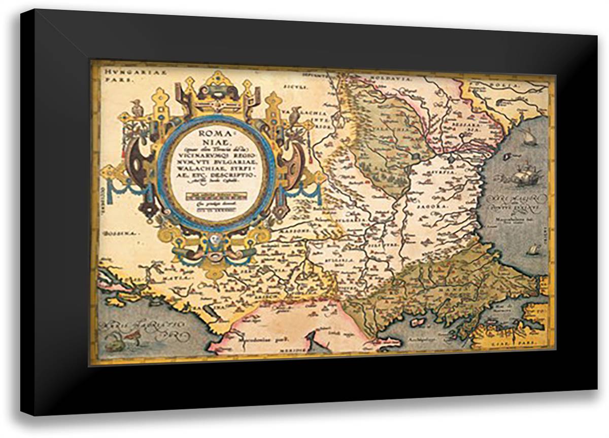 Map of the Balkans 22x16 Black Modern Wood Framed Art Print Poster by Ortelius, Abraham
