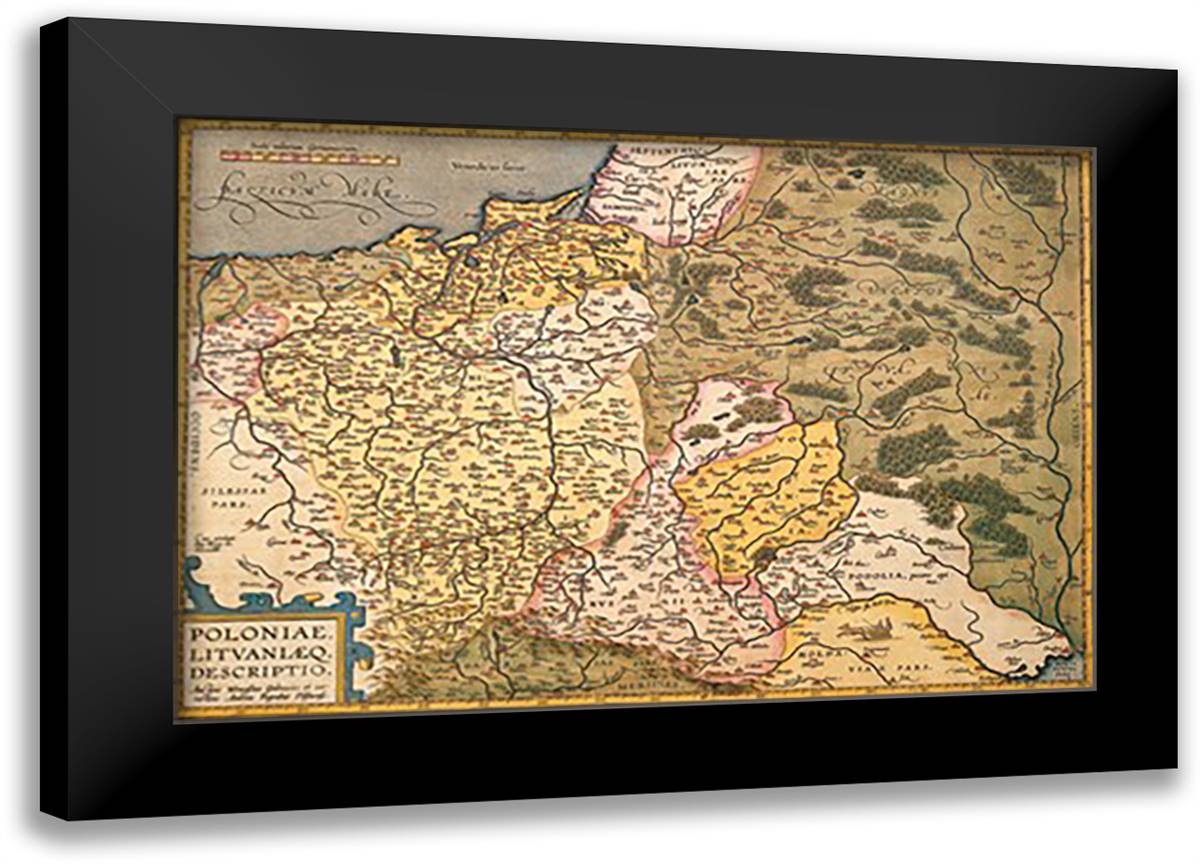 Map of Poland and Eastern Europe, c.1500's 22x16 Black Modern Wood Framed Art Print Poster by Ortelius, Abraham