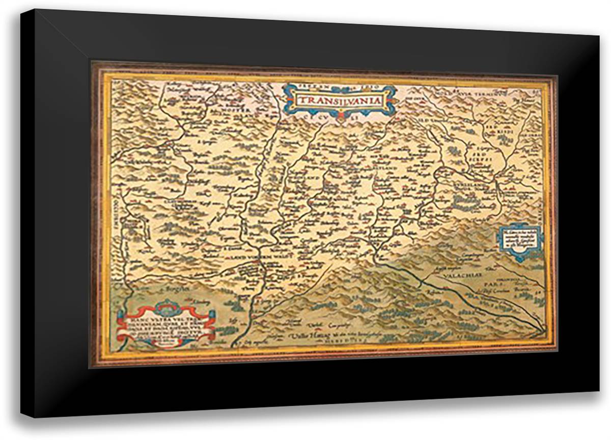Map of Transylvania 22x16 Black Modern Wood Framed Art Print Poster by Ortelius, Abraham