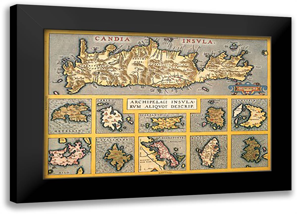Maps of Mediterranean Islands 22x16 Black Modern Wood Framed Art Print Poster by Ortelius, Abraham