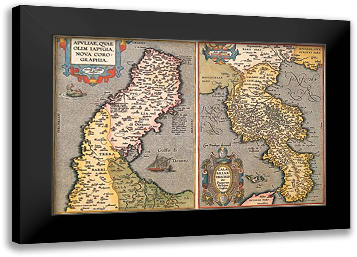 Maps of Peninsulas 22x16 Black Modern Wood Framed Art Print Poster by Ortelius, Abraham