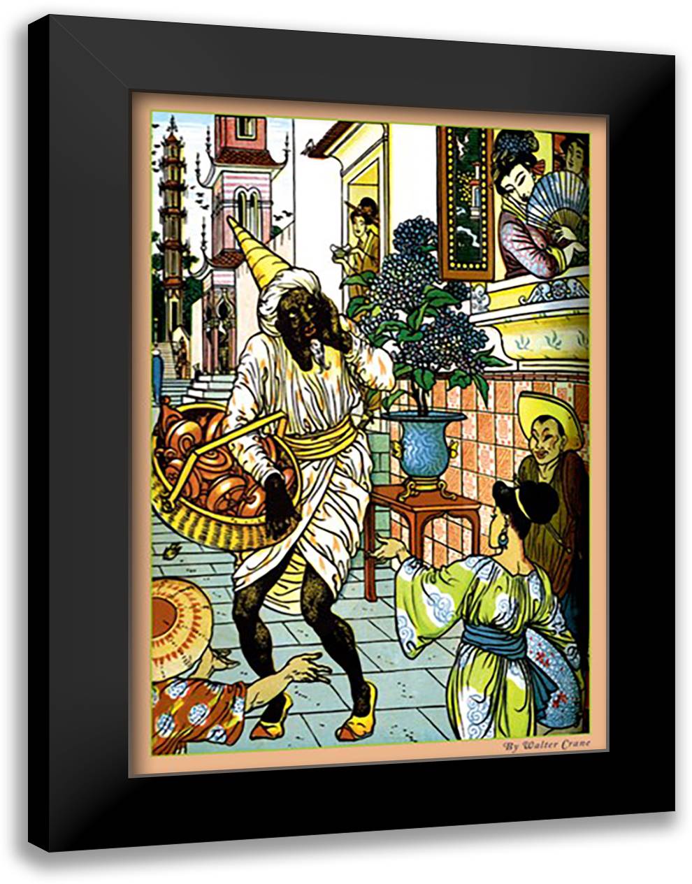 Aladdin and the Magic Lamp Illustration 16x22 Black Modern Wood Framed Art Print Poster by Crane, Walter