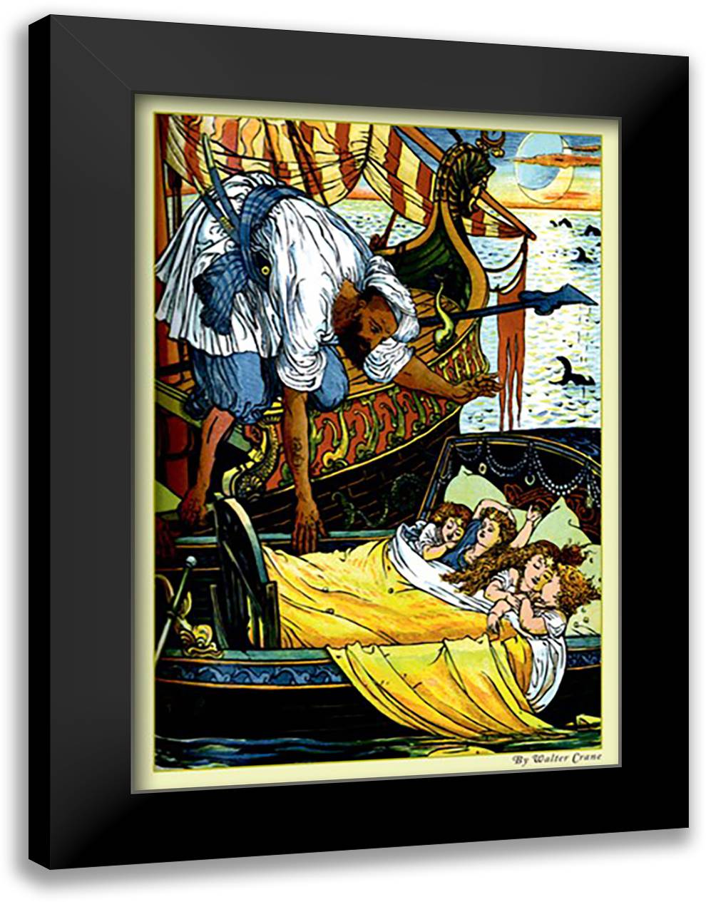 Princess Bell-Etoile - The Rescue 16x22 Black Modern Wood Framed Art Print Poster by Crane, Walter